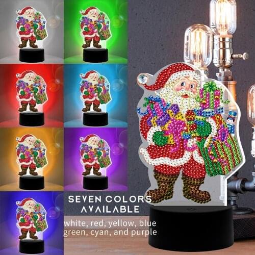 7 Colors Diamond Painting Light DIY LED Diamond Painting Modeling Lamp Gifts Embroidery Lamp Santa Claus Snowman Christmas Decor