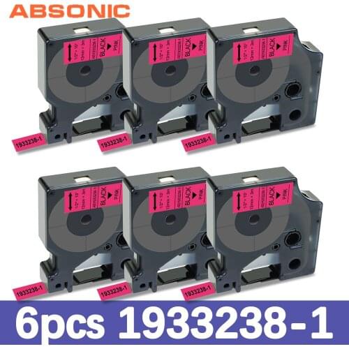 Absonic 6PK Compatible DYMO D1 12mm Label 1933238-1 Black on Fluorescent Pink Compatible for Dymo LabelManager LM 160 280 Maker