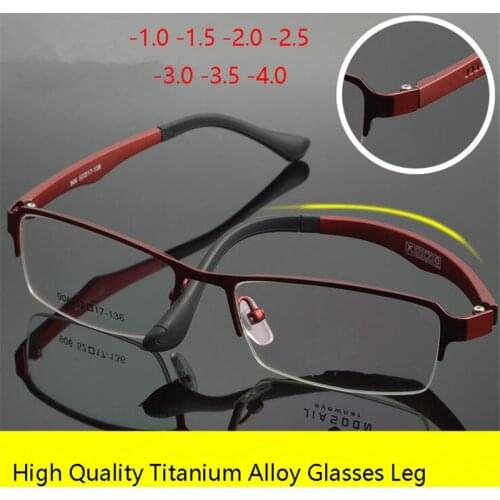 1.56 Aspherical Lens Short-sighted Eyeglasses Women Titanium Alloy Half Frame Prescription Glasses Ladies 0 -0.5 -0.75 -1.0 To