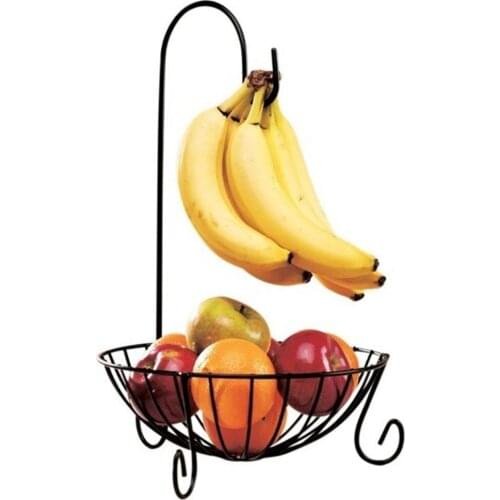 Household Fruit Basket Novelty Kitchen Metal Fruit Vegetable Basket with Detachable Banana Hanger Holder Hook for Party