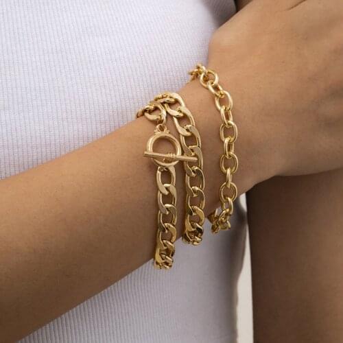 Elegant Woman Girl Contracted Geometry Hollow Out Fine Chain Hand Is Acted The Role of Retro Punk OT Button 3 Hand Chain Cadena