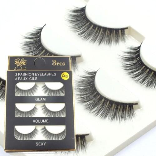 D05 3pcs 3D False Eyelashes hand made fake lashes black cotton stalk natural long soft eye lash reuse daily eye extension