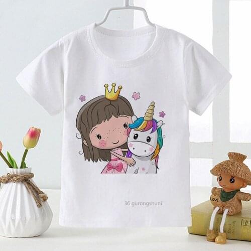 2021 Summer Fashion Unisex Blowing Bubbles Unicorn T-shirt Children Boys Short Sleeves White Tees Baby Kids Tops Girls Clothes