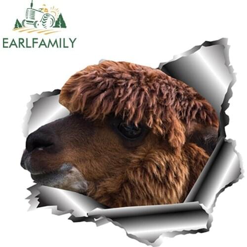 EARLFAMILY 13cm x 12.2cm 3D Llama Car Sticker Torn Metal Car Window Bumper Decal Reflective Sticker Waterproof Car Accessories