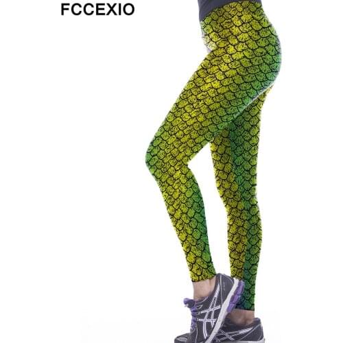 FCCEXIO New Arrival Women Fitness Leggings Sporting Pants Mermaid Fish Scale 3D Print Workout Leopard Leggins Plus Size Trousers
