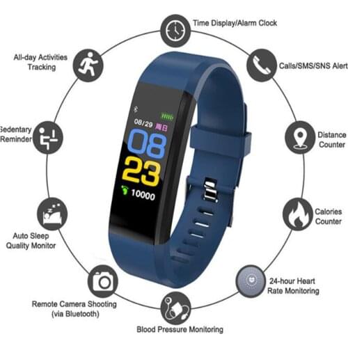 ID 115 Plus Smart Bracelet For Screen Fitness Tracker Pedometer Watch Counter Heart Rate Blood Pressure Monitor Smart Wristband