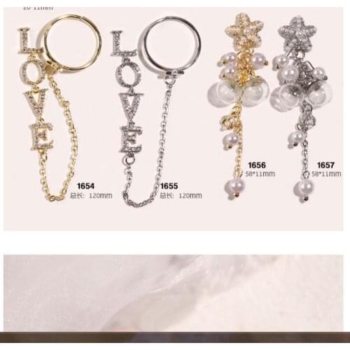 High Quality Silver Diamond Rhinestone Super Flash Ring Chain Pearl Starfish Jewelry Rhinestone DIY Nail Art Decoration T1689