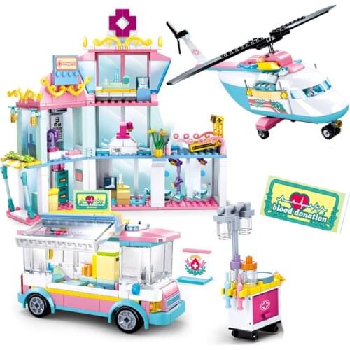 Heartlake City Hospital Ambulance Plane car Helicopter Model building blocks DIY Brick Friends Girl kids toy creative Expert MOC