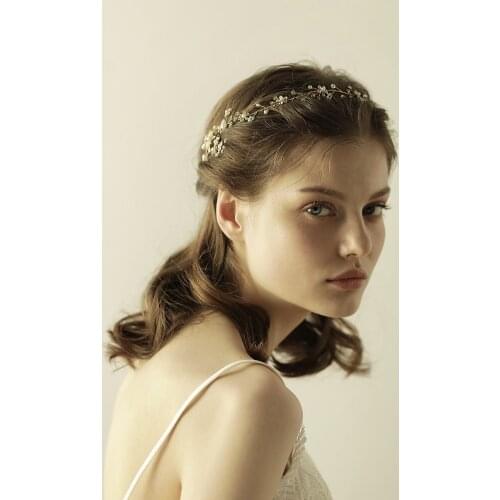 Romantic Sweetheart Bridal Headdress Crystal Rhinestone Pearl Flower Headband for Wedding Perform Studio Traveling Photo O825