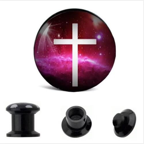 New Punk Pink Cross Hot Acrylic Ear Gauge Taper And Plug Stretching Kits Flesh Tunnel Expansion Body Piercing Jewelry Gift
