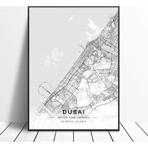 Dubai Abu dhabi Sharjah United Arab Emirates Canvas Art Map Poster