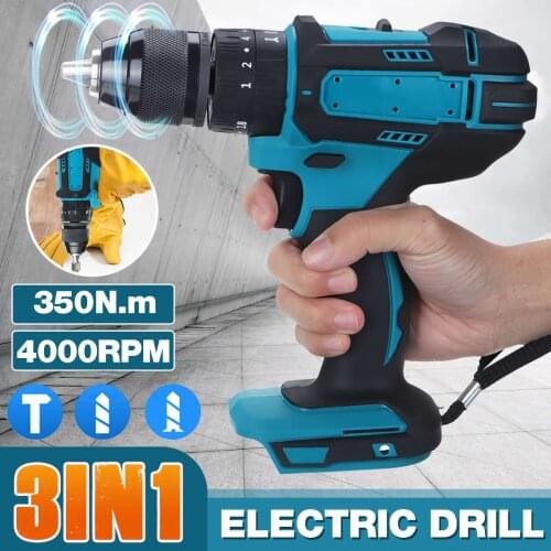 13mm Chuck Impact Drill 350N.m Electric Drill For Makita 18V Battery 4000RPM LED Light Power Drills ,14pcs Diamond drill bit set