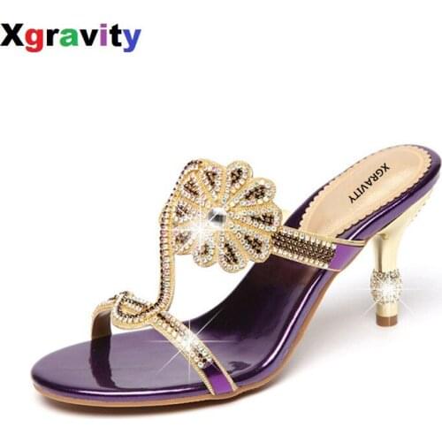 Sexy Summer Shoes Thin Heels Casual Dress Shoes Sexy Crystal Rhinestone Design Women Sandal Hot Ladies Flip Flop Slippers B266