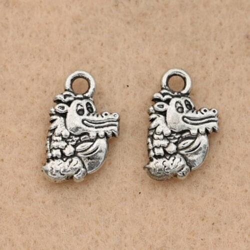 Crocodile Charm Zinc Alloy Pendant Antique Silver Plated Jewelry DIY Making Accessories Handmade 15x9mm