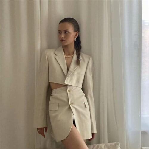 PUWD Casual Woman Loose Solid Short Blazer Suit 2021 Spring Fashion Ladies High Waisted Skirt Suits Girls Cool Oversized Setsa