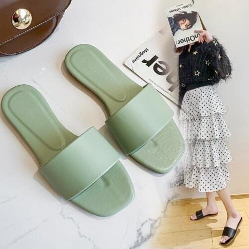 Large size slippers flat-bottomed open-toed sandals, simple retro casual square-toed sandals and slippers women
