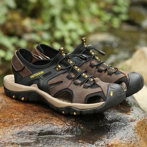 Classic Mens Leather Sandals Plus Size 48 Fashion Outdoor Sports Sandals For Men Casual Comfortable Non-slip Hiking Sandals Men