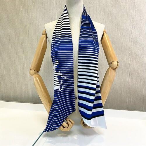 160cm Luxury Brand Design Striped Horse Twill Scarf Double-deck Women Scarf Tie Head Silk Scarves & Wraps Neckerchief For Ladies
