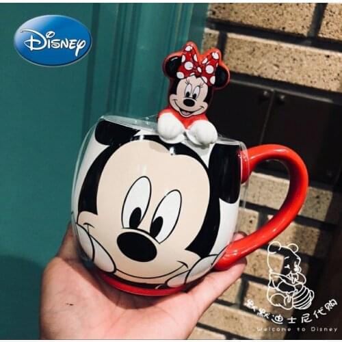 Disney Mickey Minnie Donald Duck Cartoon Character Cute Ceramic Cup with Spoon Mark Cup