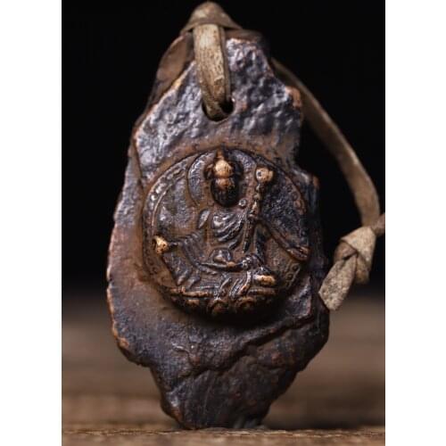 Home Decor 3"Tibet Buddhism Old Bronze Engraved Padmasambhava statue Amulet Pendant Exorcism Ward off evil spirits