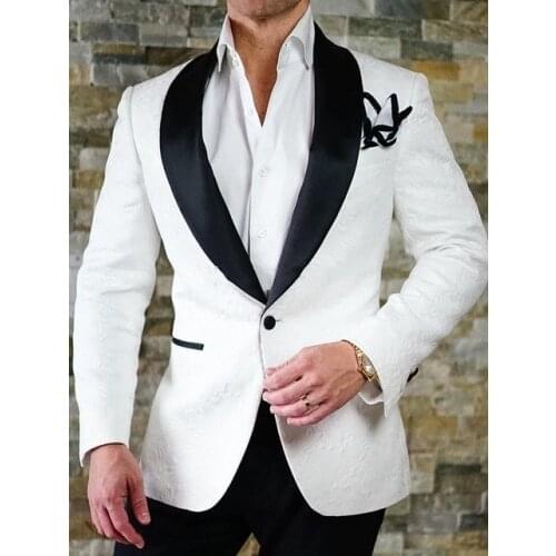 Stylish Design One Button White Paisley Groom Tuxedos Shawl Lapel Groomsmen Mens Wedding Suits Blazers (Jacket+Pants+Tie)