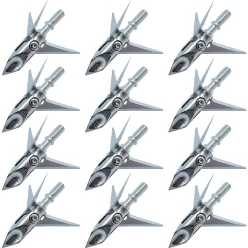 12pcs 100 Grain Archery 3 Hard Blade Broadheads Sharp Arrowheads Points Tips for Recurve Compound Bow Crossbow