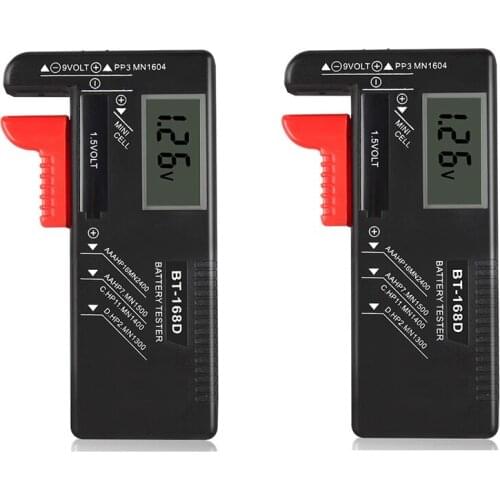 2 PCS Battery Tester, Universal Battery Checker for AA AAA C D 9V 1.5V Button Cell Batteries,BT-168D