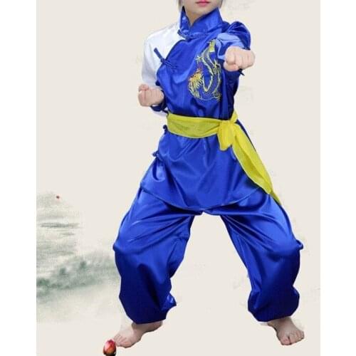 4color red/blue/yellow/white Unisex children tai chi uniforms kids martial arts suits kung fu performance clothing sets