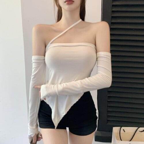 WOMENGAGA Sexy Halter Neck Strapless Pink Irregular Hem Vest Tank Camisole Summer + Sleeve Cover Fashion Korean Women N81Y