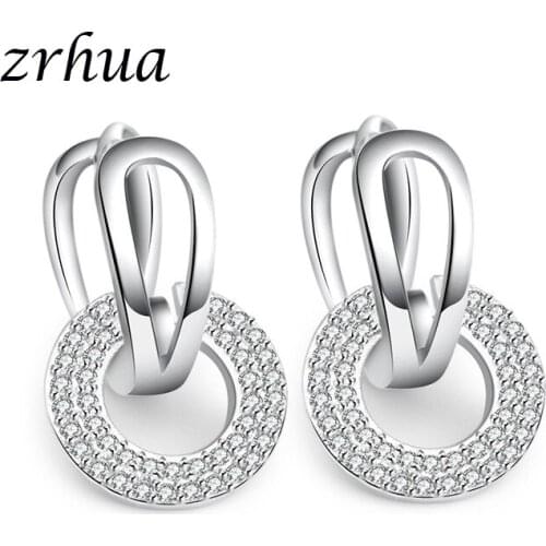 ZRHUA Hot Sale Colors Pure 925 Sterling Silver Austrian Pave AAA Zircon Hoop Lever back Earring Woman Jewelry for Female Gifts