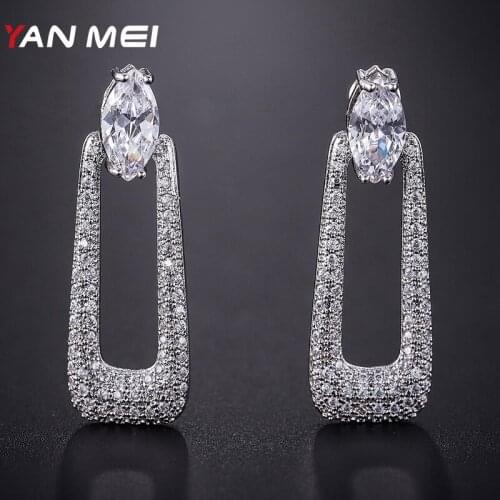YANMEI Cublic Zircon Geometric Stud Earrings For Women Hollow Earring Fashion Jewelry YME9015