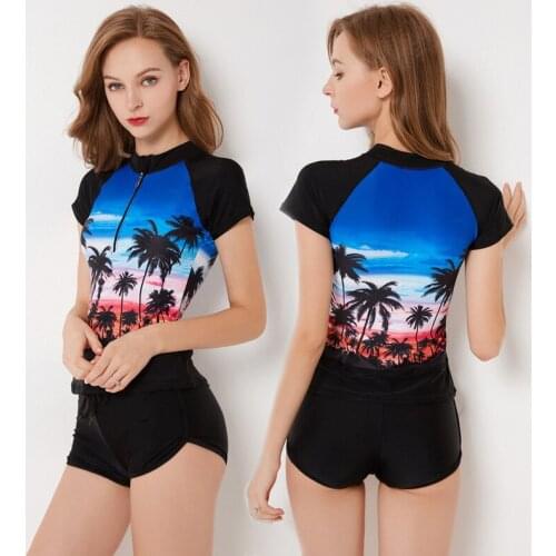 Bikinis Womens 2019 Bather Sexy Swimwear Women Swim Suit One Piece Surfing Rushguard Short Long Sleeve Swimming Fattening Plus