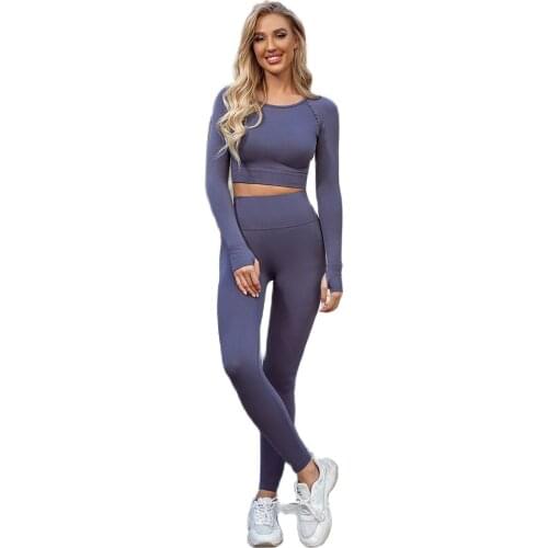 Sport Set Women Yoga Set Thick and Not Transparent Solid Seamless Long Sleeve HIgh Waist Pants Gym Set Sports Fitness 2pc Set