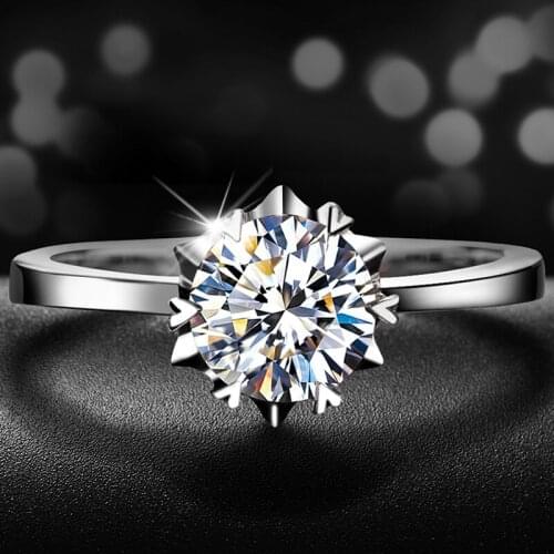 YINHED Luxury Snow Flower CZ Ring Solid 925 Sterling Silver Wedding Engagement Rings for Women Fashion Zircon Jewelry ZR309