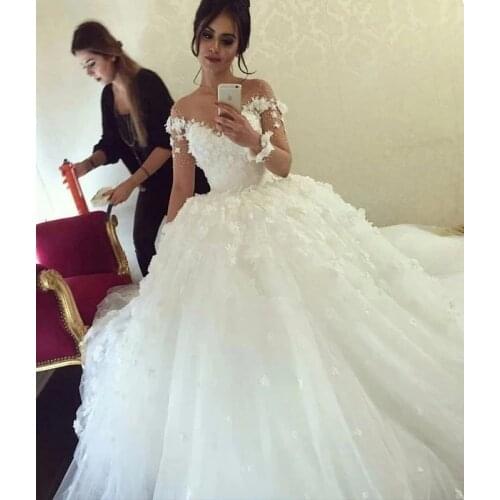 ANGELSBRIDEP V-Neck Ball Gown Wedding Dresses Vestido De Noiva Sexy See-Though Bodice Court Train Formal Bride Wedding Gowns HOT