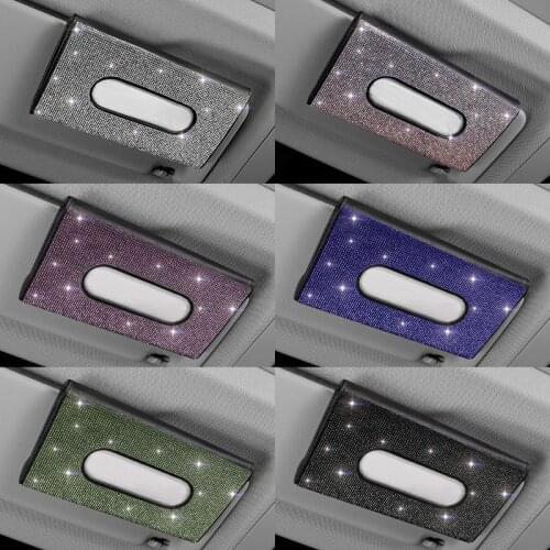 1pcs Universal Car Tissue Box Rhinestone Paper Clip Pu Leather Car Sun Visor Napkin Case Decor Automobile Interior Accessories