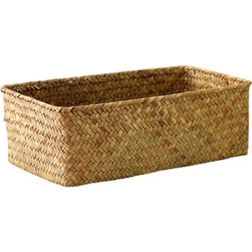 2021 new Japanese style rattan straw woven storage basket mini desktop wardrobe socks storage box