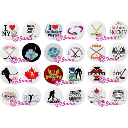 24pcs/lot DIY Interchangeable Snap Jewelry 18mm Cabochon Printed Sport Ice Hockey Button for women Necklace Bracelet Earrings