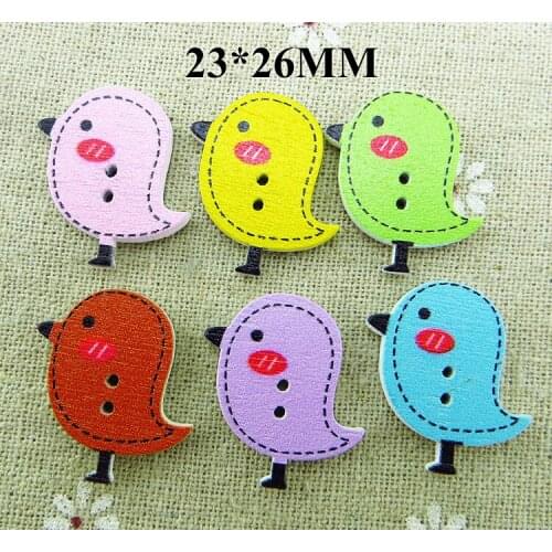 25PCS/50pcs Bird Buttons 2 Holes Patterns Cartoons Wood Sewing Skirt Chick Button Scrapbook Charms WCF-155x