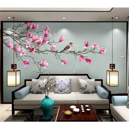 Wellyu Customized wallpaper 3d modern minimalist new Chinese hand-painted flower and bird magnolia flower background wallpaper