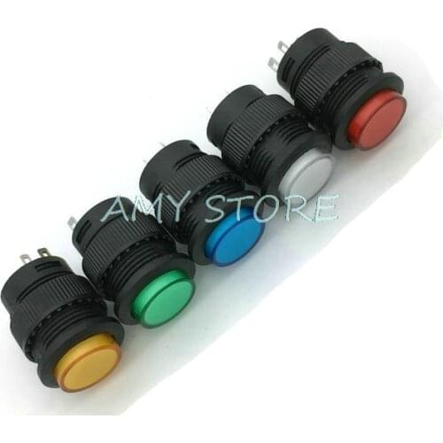 5Pcs 4pin Momentary 16mm White Red Blue Green Yellow LED Light Lamp Round Reset Push Button Switch R16-503/BD