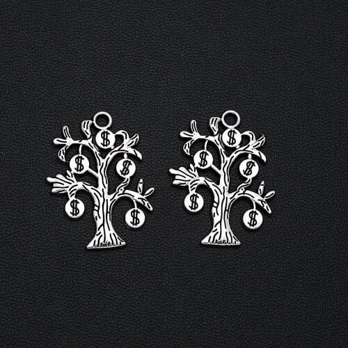 8pcs/Lots 22x29mm Antique Silver Plated Ready Source Of Money Charms Tree Pendants For DIY Jewelry Creation Bulk Items Wholesale