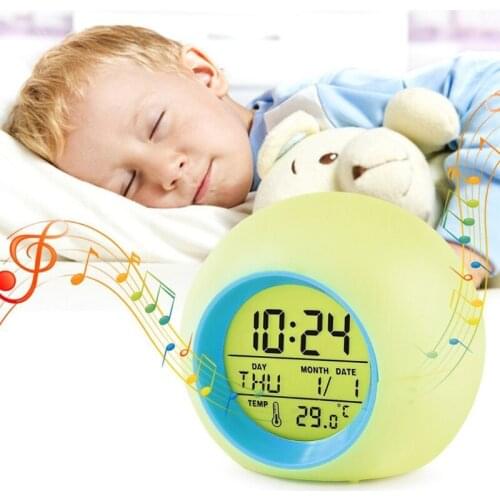 Kids Alarm Clock, 7 Color Changing Night Light,Moon Stars Projector Alarm Clock, Snooze, Touch Control, Temperature for