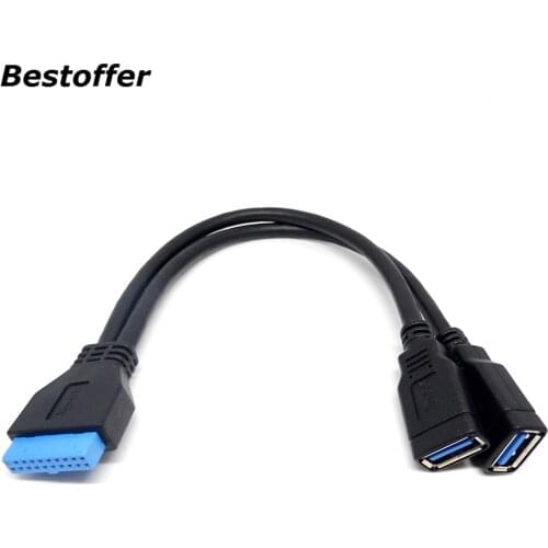 Dual Ports Usb 3.0 Female To Motherboard 20pin Header Cable For Front Panel 20cm