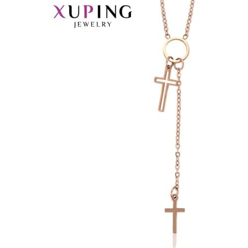 Xupin Elegant Cross Shape Plain Necklace New Design Rose Gold Color Plated Jewelry for Women Design Christmas Gift S202.9-45917
