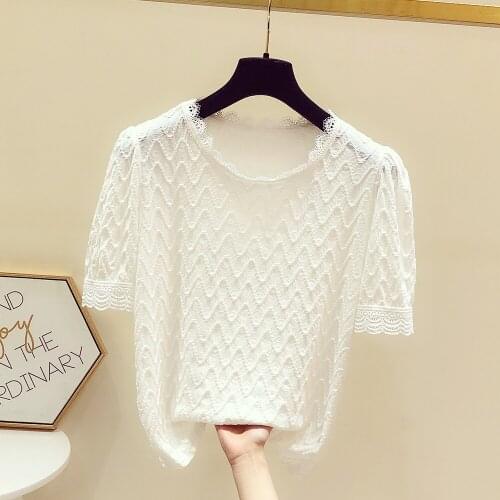 Fashion T-shirt Women Streetwear Basic Casual Hollow Pullover Top Slim Summer Harajuku Short Sleeve T-Shirt Lace Patchwork chic