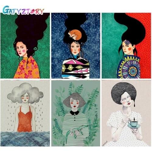 GATYZTORY 60x75cm Frame Color Girl Painting By Numbers Figure On Canvas Pictures By Numbers DIY Minimalism Style Home Decoration