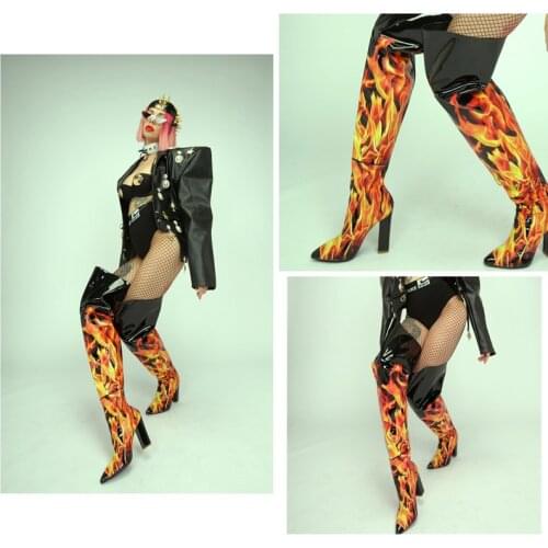 Gogo Dancer Boots Adult Stage Accessories Pu Leather Boots Dancer Outfit DJ Clubwear Pole Dance Wear Drag Queen Costume DL7644