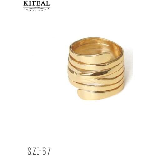 KITEAL 2020 Fashion Design 18KGP Gold Filled size 6 7 Goddess rings Spiral Cross line men ring Elegant