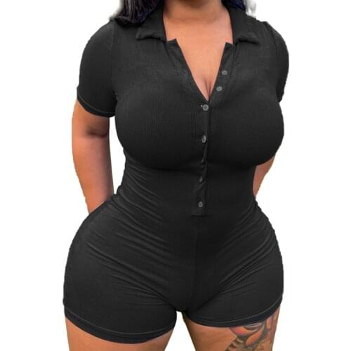 BAMBOOBOY Summer Womens New Sexy Button Casual Club Slim Fit Bodycon Female Playsuits Jumpsuit ZL1658